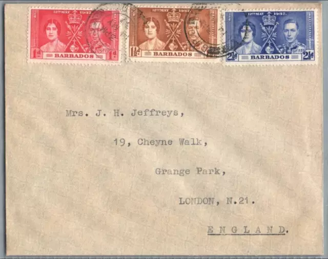 Barbados 1937 KG VI Coronation FDC CDS Postal History