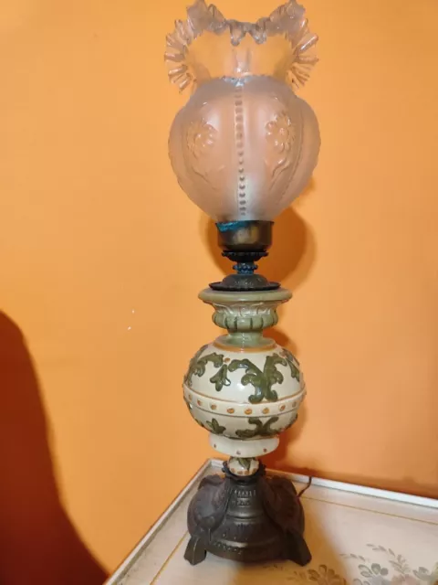 Antico Lume Della Nonna In Ottone E Ceramica Del 1960