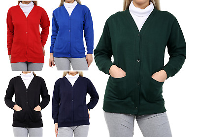 Girls Kids School Fleece Button Cardigans jumper Sweatshirt Tops Pockets Shirt
