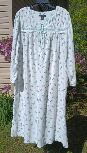 Earth Angels Ballet Nightgown X-Large Long Sleeve Fleece Blue Multi Floral NEW