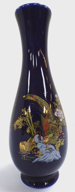 Japanischer Stil kobaltblau posy Fasan Vase W274 E19