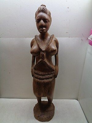 Vintage 26" African Carved Wood Tribal Woman Figure Statue Sculpture Floor Art
