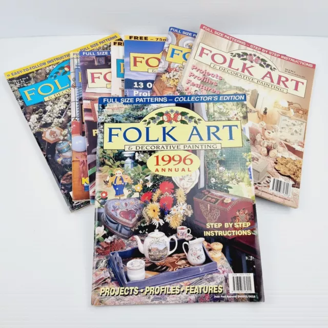 Folk Art & Decorative Painting Magazine Bundle Lot Of 8 Issues w Pattern Sheets