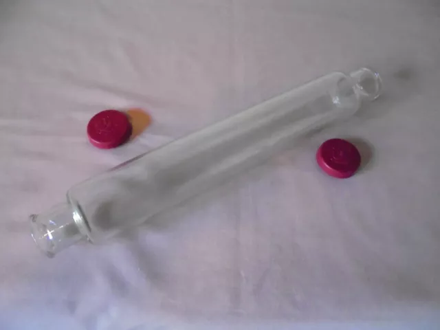 Retro 14.5" Long Glass Pyrex Rolling Pin With Red Pyrex Ends