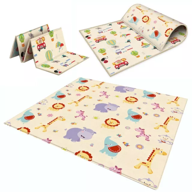 2Side Baby Play Mat Soft Kids Crawling Blanket Folding Cartoon Waterproof Carpet