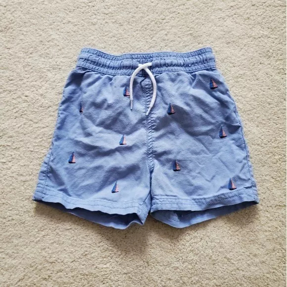 Janie and Jack Boys' Blue Embroidered Sailboat Swim Trunks sz18-24m