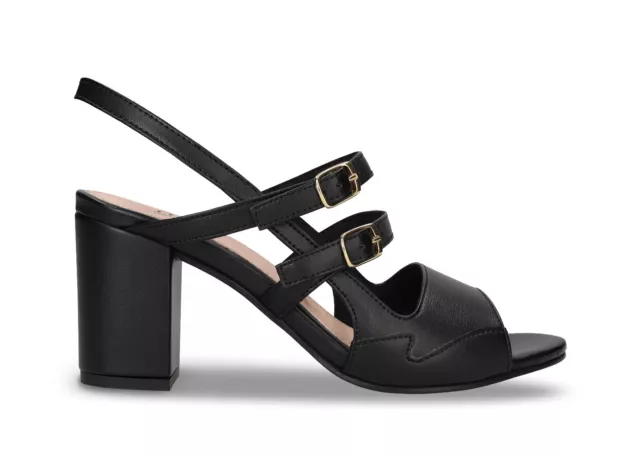 Chaussures véganes femme talons sandales découvert Slingback en Apple Skin noir