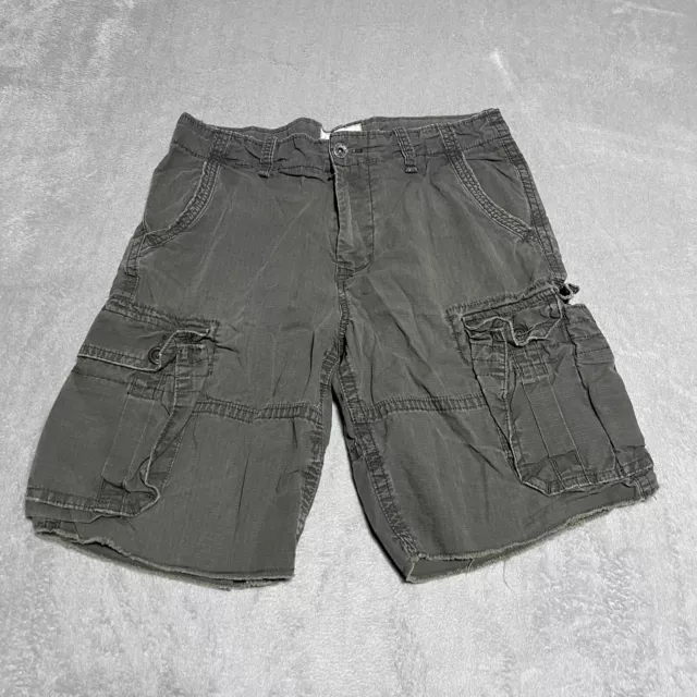 American Eagle Cargo Shorts Mens 33 Green Classic Length Ripstop Pockets Baggy