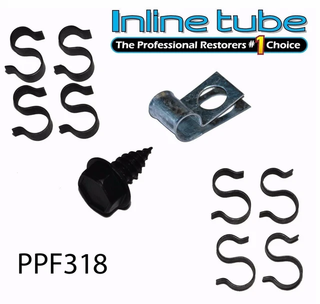 66-67 Pontiac Full Size 3/8 W/ Ret Fuel Line Tube Clips Clamp Bracket Set Ppf318