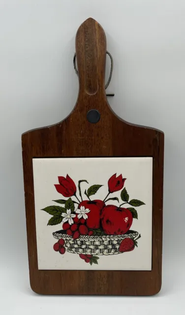 Vintage Wood Cheese Charcuterie Board with Ceramic Tile Apple & Strawberry