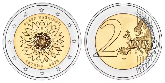 Lettland 2 Euro 2023 Sonnenblume Und Frühere Zur Auswahl