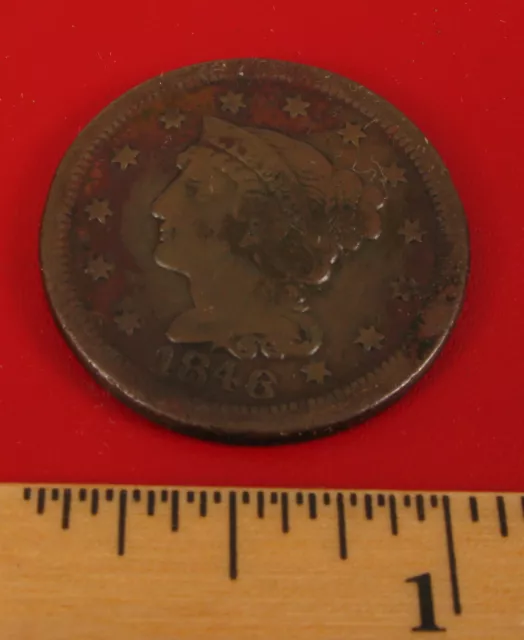 1846 Liberty One Large Penny Cent Braided Hair United States Circulated !!