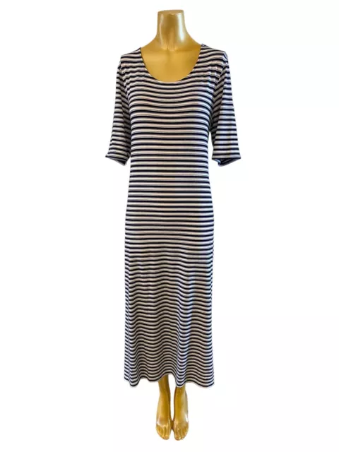 CHICO’S Maxi Black White Dress Size 2 L Large 12 14 Long Striped Soft Stretch