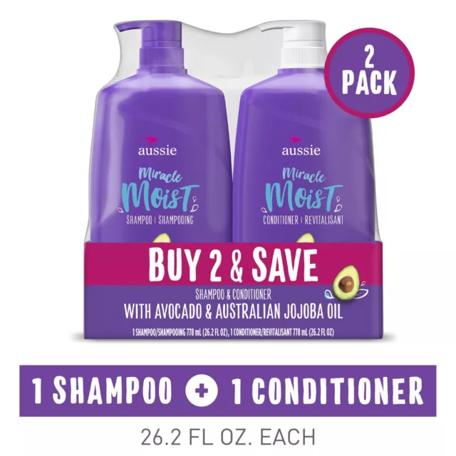 Aussie Miracle Moist Shampoo and Conditioner Hair Set, 26.2 fl oz