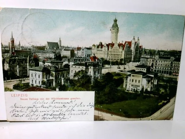 Leipzig. Neues Rathaus von der Wächterstrasse gesehen. Alte Ansichtskarte / Lith