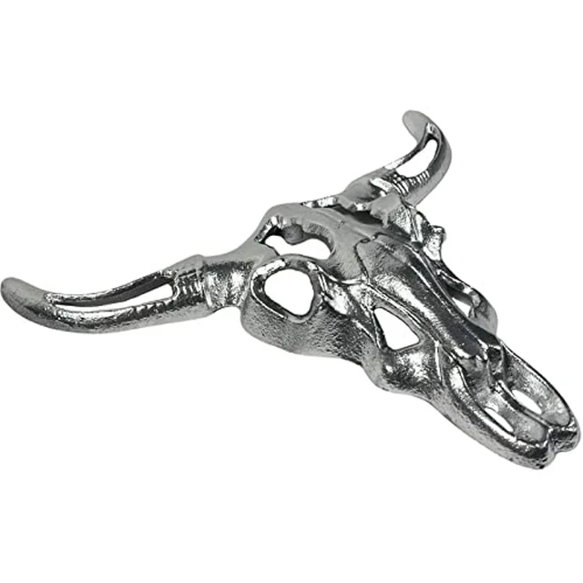 Urbalabs Cast Iron Ox Cow Longhorn Skull and Horns Cast Iron Wall Sculpture Wall