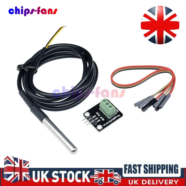 DS18B20 WATERPROOF TEMPERATURE Sensor Module Probe&Terminal Adapter For ...