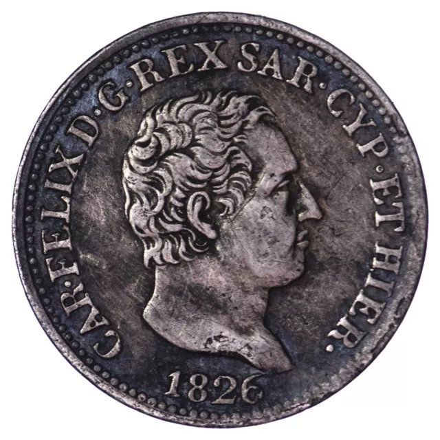 Italie 50 Centesimi 1826 Charles-Félix Sardaigne  Argent pièce monnaie italienne