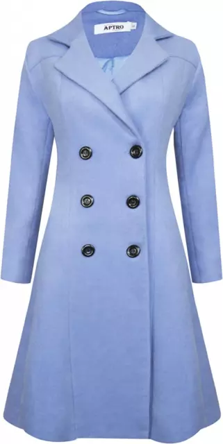 APTRO Women's Winter Wool Dress Coat Notch Lapel Double Breasted A Line Pea  Coat Long Trench Coat