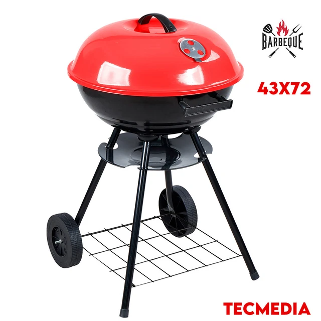 Barbecue A Charbon Avec Grand Fumoir Idéal pour Extérieur Ronde avec Roues 43x72