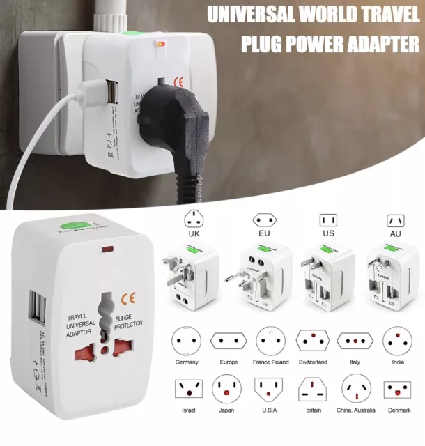 Travel Adapter World Wide Use Universal New Plug Charger UK EU AU US USB Port