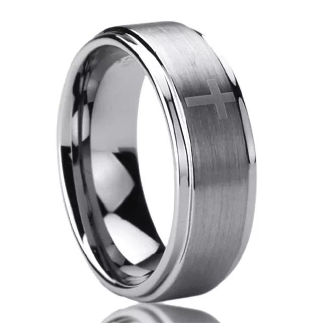 Men Women  Engraving 8MM Titanium Wedding Band Ring Laser Etched Cross Pattern