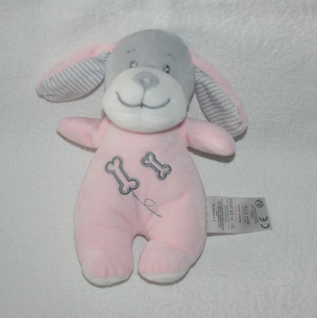 Tom Et Kiddy Tom & Kiddy Bisous D'ange Doudou Peluche Chien Gris Rose Etat Neuf