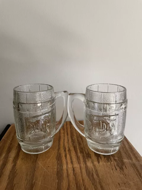 Dad's Root Beer Pressed Heavy Glass Barrel Mug 5 1/4 in Tall Vintage Lot Of 2