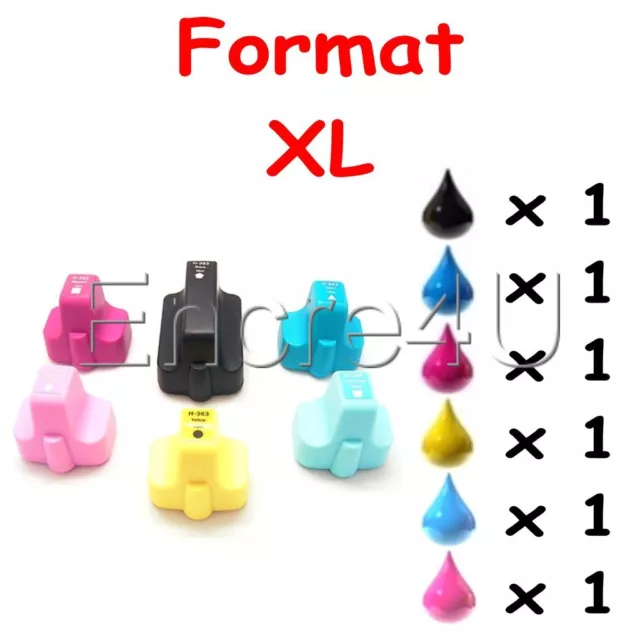 Lot de 6 cartouches d'encre 363 XL compatibles avec imprimantes HP Photosmart