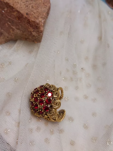 Czech Red Rhinestone Cluster Dinner Cocktail Ring Vintage Jewelry