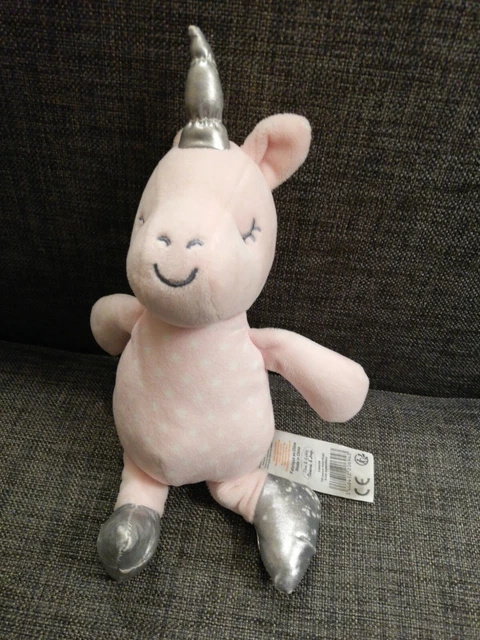 Doudou Peluche Tom & Kiddy Bisous D'ange Licorne Rose Gris Argenté Grelot