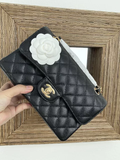 NEW w/ Tag CHANEL Black GHW Caviar Quilted SMALL Double Flap with Receipt