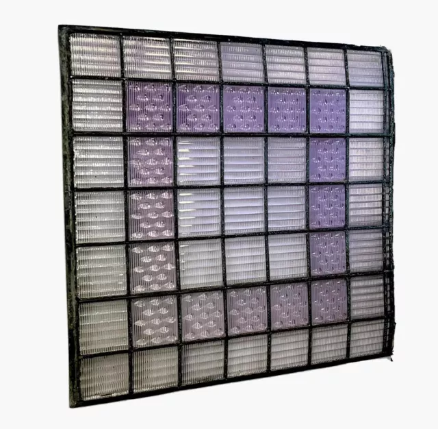ANTIQUE LUXFER STYLE PRISM STAINED GLASS WINDOW, 56 tiles, 16 amethyst raindrops