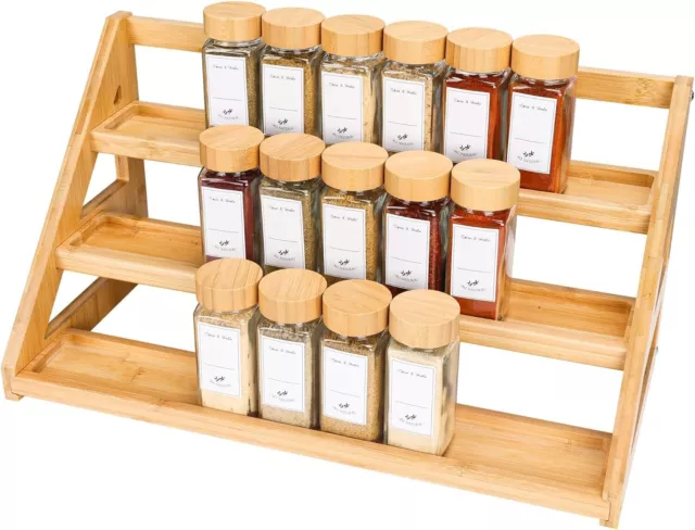 Bamboo Tiered Spice Rack for Countertop Spice Organizer Rack