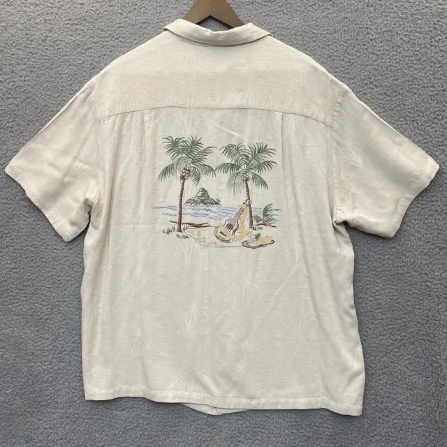 Kalaheo Hawaiian Shirt Large Mens Embroidered Guitar Palm Tree Island