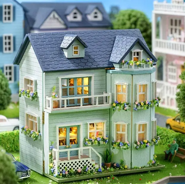 Diy Mansion Villa Building Kit Miniature 3d Jigsaw Puzzle Furniture Wooden Craft