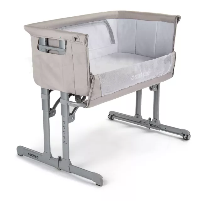 Star Kidz Vicino Deluxe Baby Bedside Bassinet Cot - Silver Cloud