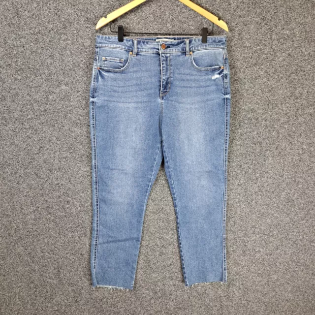 Jeanswest Womens Denim Jeans Size 14 Blue Slim Crop Mid Waisted Stretch Frayed