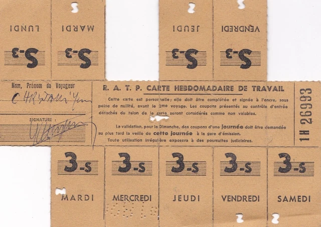 Ancien Ticket De Métro Parisien – Coupon Hebdomadaire Jaune RATP/SNCF De 1986