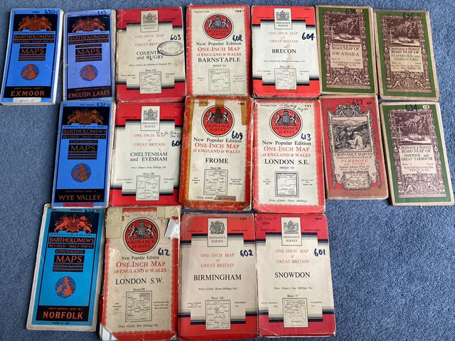 Lotto Lavoro 17 Mappe Vintage Regno Unito - Indagini Ordnance & Mappe Bartolomeo