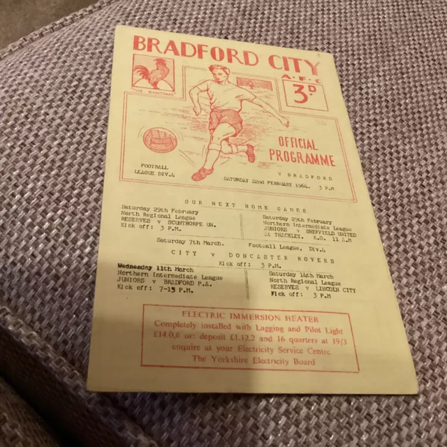 Bradford City v Bradford Park Avenue (Div.4 programme) 22/2/64