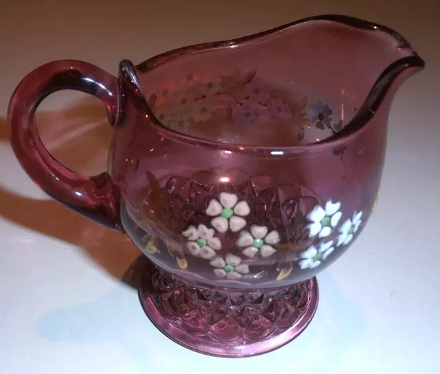 Cranberry Hand Painted 3" Tall Glass Pitcher 3