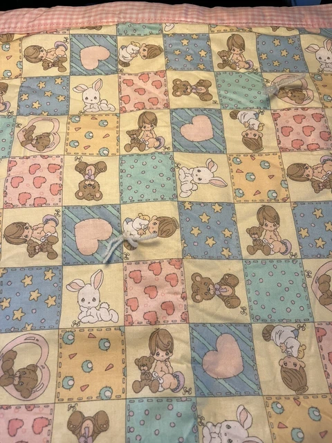 Vintage Precious Moments Quilt Baby Crib Lap Throw Quilt Blanket.