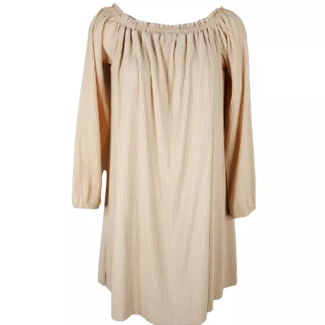 One Clothing Nude Beige Mini Dress Womens M On Off Shoulder Accordion Pleats