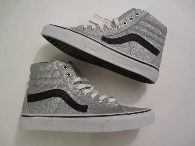 NEW VANS SK8 HI Glitter silver skate classic womens shoe sneaker