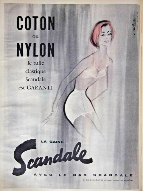 Publicité De Presse 1958 Scandale Coton Ou Nylon Le Tulle Élastique Et La Gaine