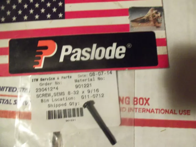 "GENUINE"  Paslode # 901221  SCREW,SEMS 8-32 x 9/16