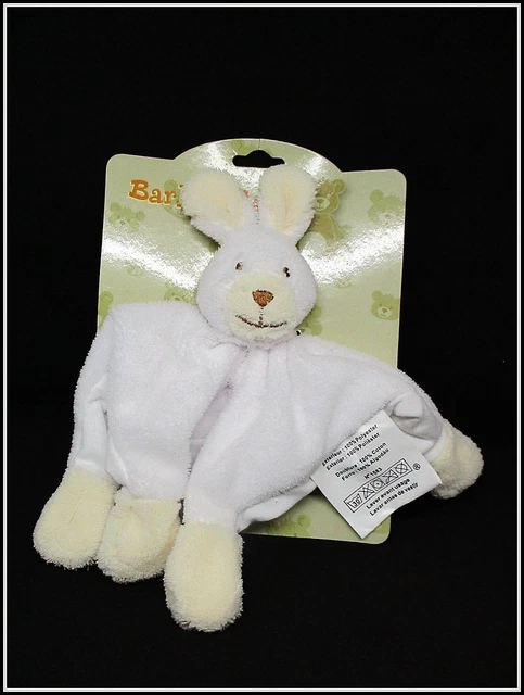 Peluche doudou lapin blanc plat BABOU beige jaune 4 noeuds - neuf