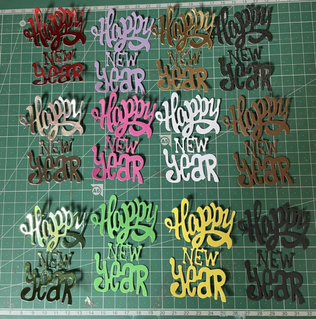 Die Cuts 12 X  LARGE Happy new year Sentiment Card Topper. Embellishments