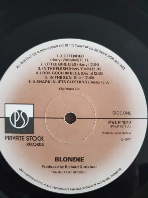Blondie,Blondie,LP,EX+,/VG+,Private Stock,1977,Punk,New Wave